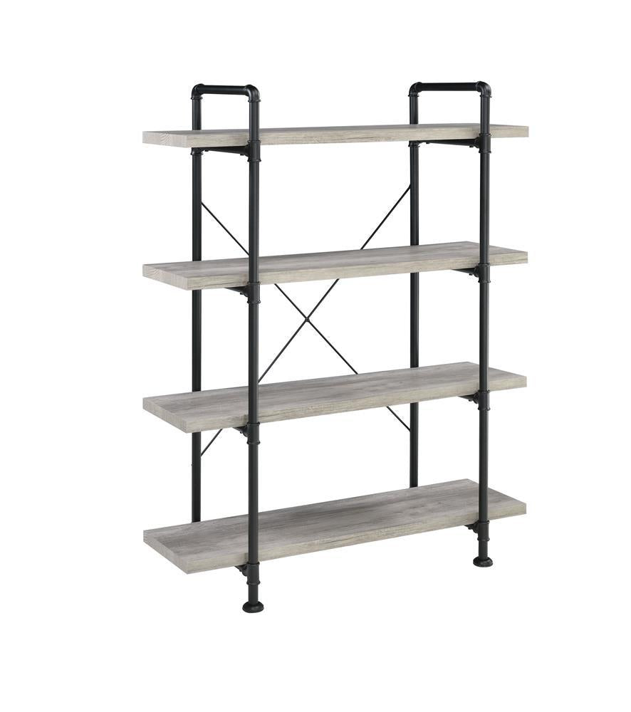 Delray 4-tier Open Shelving Bookcase Grey Driftwood and Black - Half Price Furniture