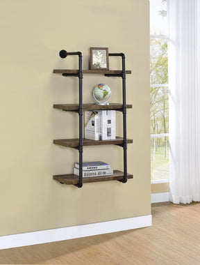 Elmcrest 24-inch Wall Shelf Black and Rustic Oak - Wall Shelf - Half Price Furniture