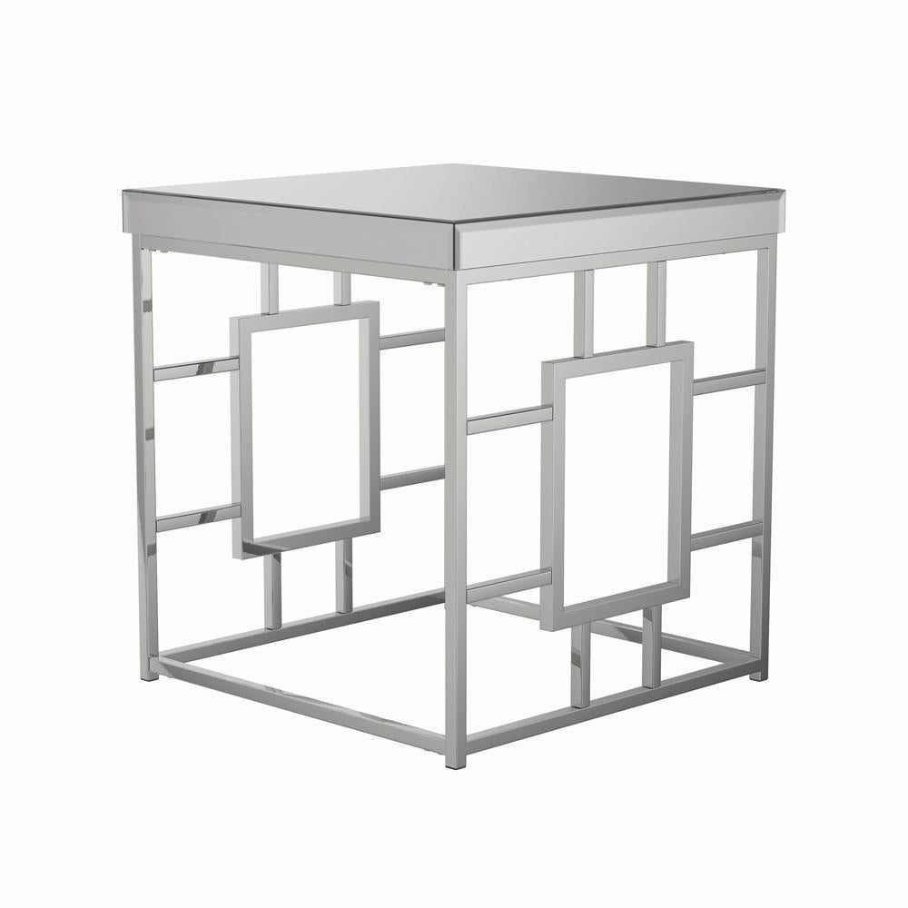 Dafina Geometric Frame Square End Table Chrome - Half Price Furniture