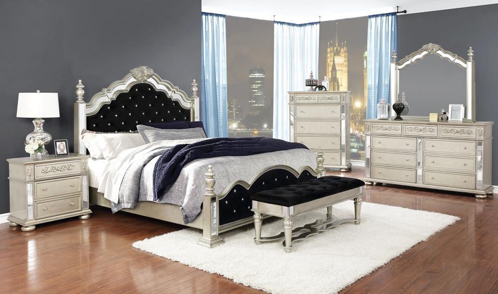 Heidi Eastern King Upholstered Poster Bed Metallic Platinum  Half Price Furniture