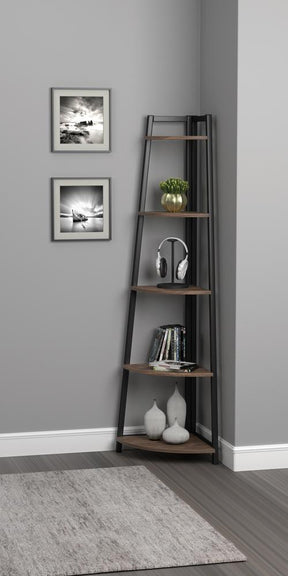 Jacksonville 5-tier Corner Bookcase Aged Walnut - Bookcase - Half Price Furniture