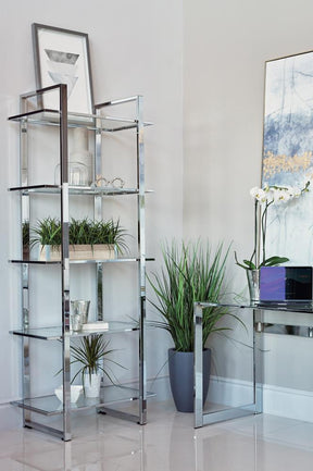 Hartford Glass Shelf Bookcase Chrome - Bookcase - Half Price Furniture