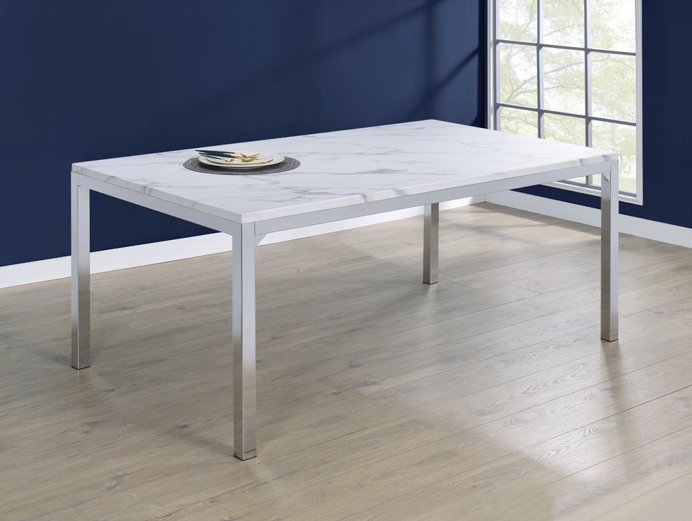 Athena Rectangle Dining Table with Marble Top Chrome  Half Price Furniture