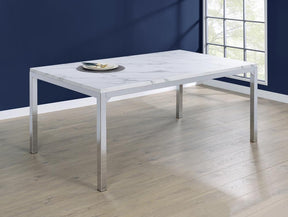 Athena Rectangle Dining Table with Marble Top Chrome Half Price Furniture