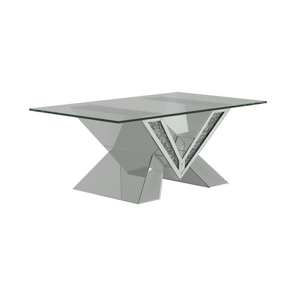 Taffeta V-shaped Coffee Table with Glass Top Silver  Half Price Furniture