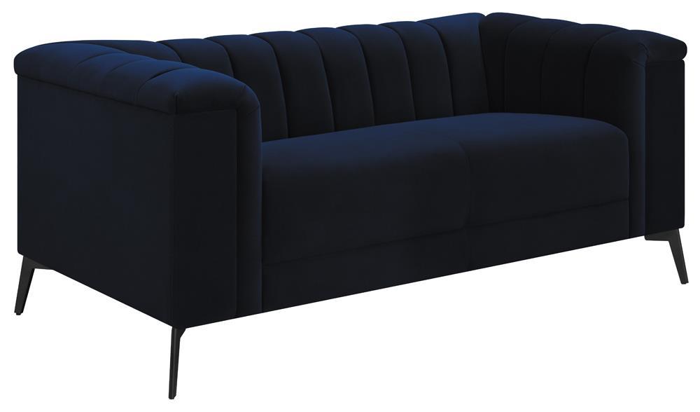 Chalet Tuxedo Arm Loveseat Blue - Half Price Furniture