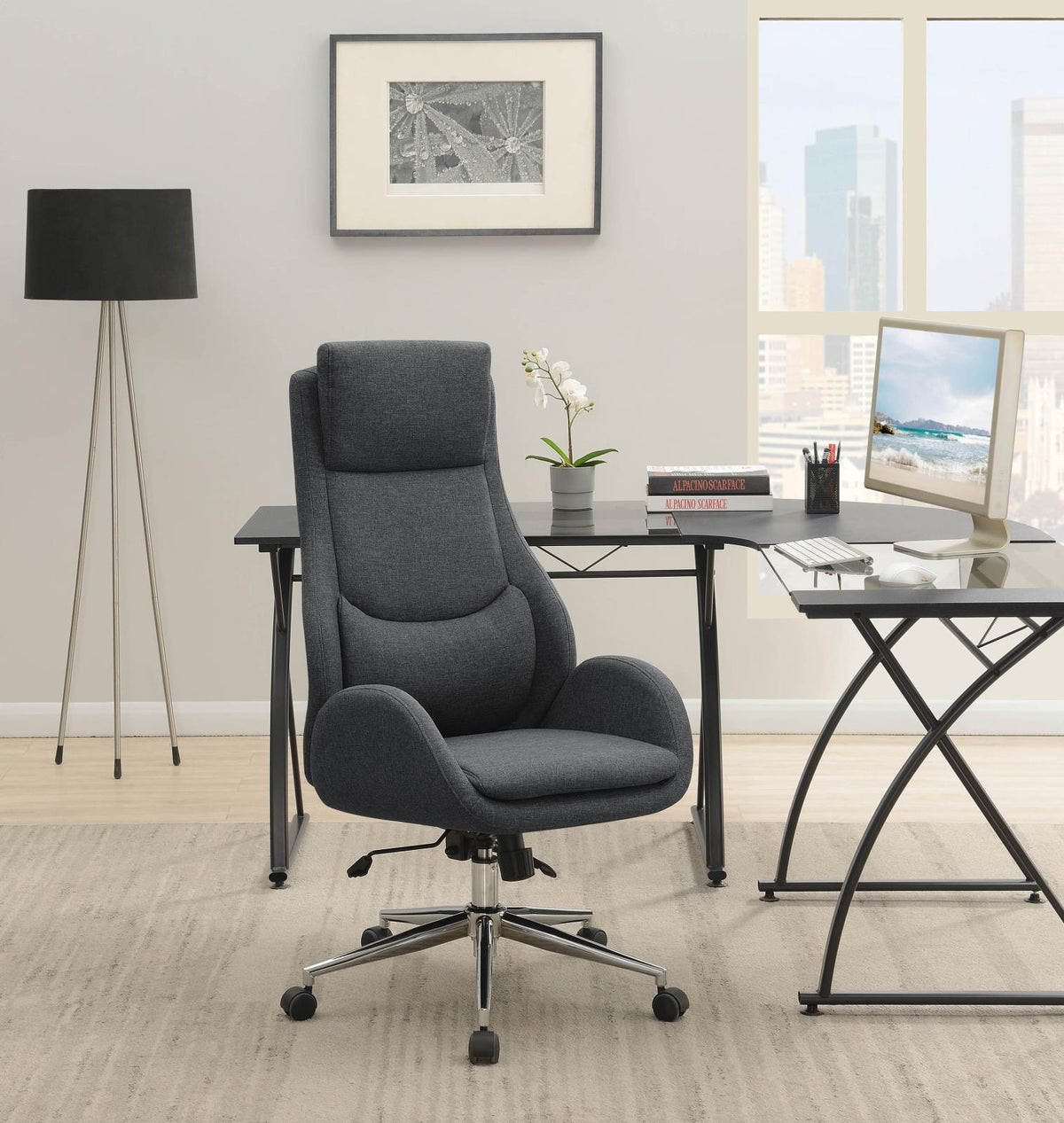 Cruz Upholstered Office Chair with Padded Seat Grey and Chrome - Office Chair - Half Price Furniture
