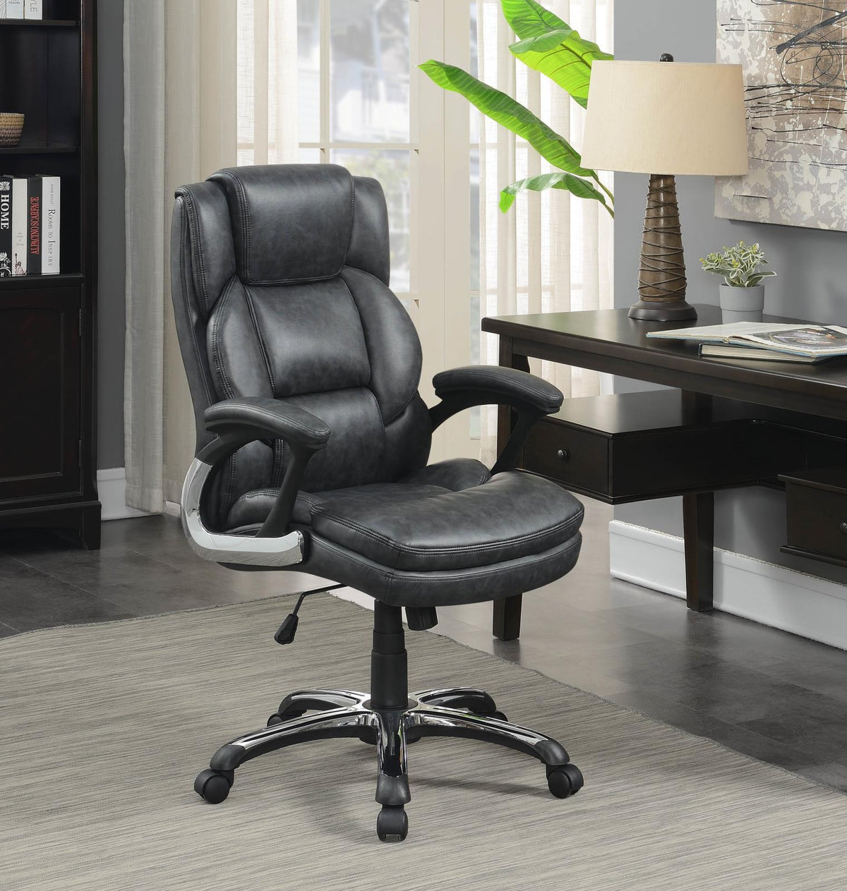 Nerris Adjustable Height Office Chair with Padded Arm Grey and Black - Office Chair - Half Price Furniture
