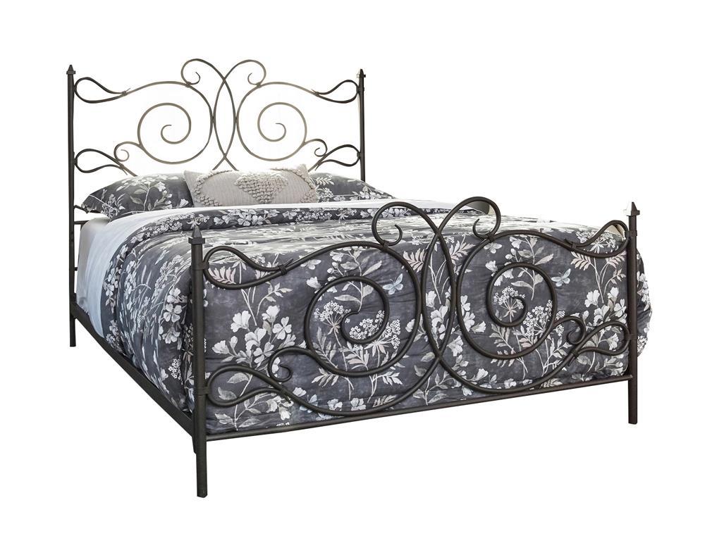 Parleys Eastern King Metal Bed with Scroll Headboard Dark Bronze  Half Price Furniture