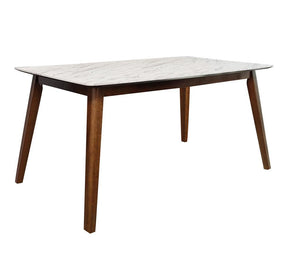 Everett Faux Marble Top Dining Table Natural Walnut and White - Dining Table - Half Price Furniture