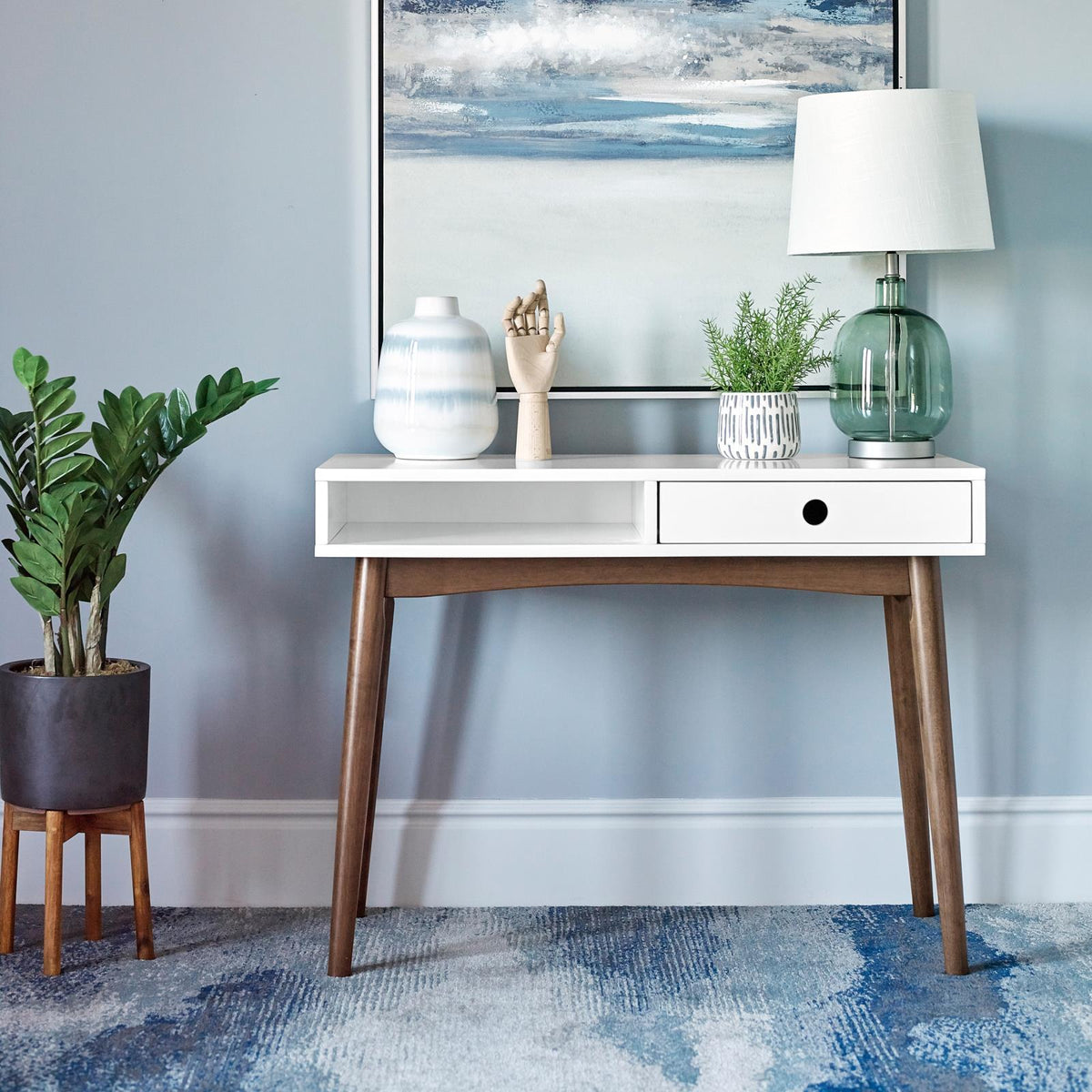 Bradenton 1-drawer Writing Desk White and Walnut - Desk - Half Price Furniture