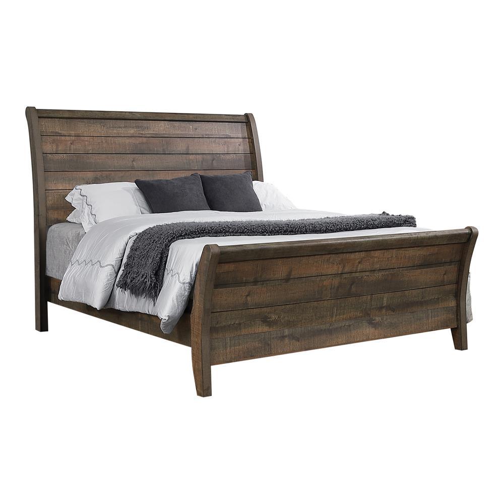 Frederick Eastern King Sleigh Panel Bed Weathered Oak  Half Price Furniture