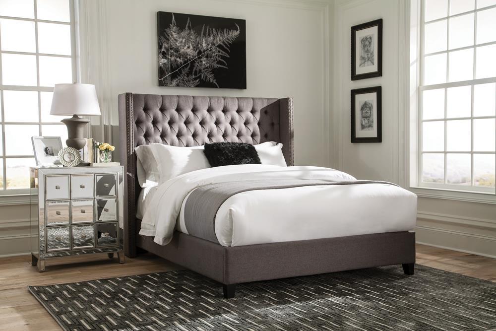 Bancroft Demi-wing Upholstered California King Bed Grey Bancroft Demi-wing Upholstered California King Bed Grey Half Price Furniture