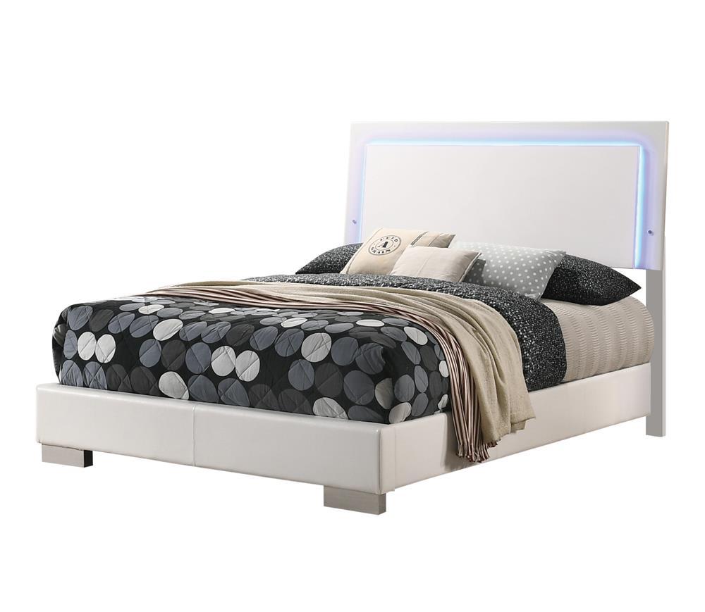 Felicity Full Panel Bed with LED Lighting Glossy White  Half Price Furniture