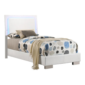 Felicity Twin Panel Bed with LED Lighting Glossy White - Bed - Half Price Furniture