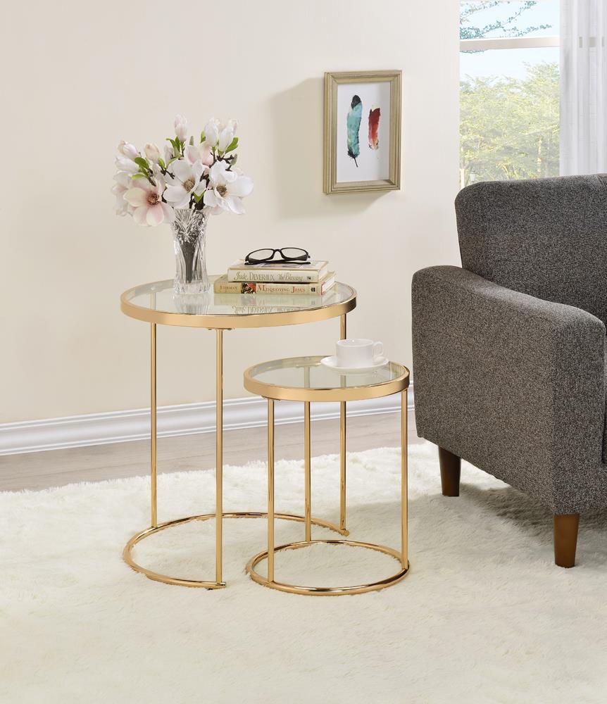 Maylin 2-piece Round Glass Top Nesting Tables Gold  Half Price Furniture