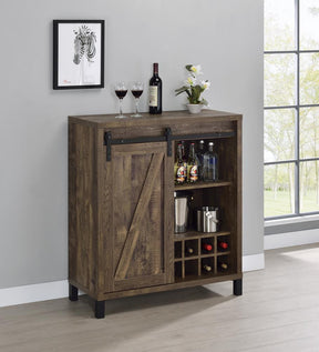 Arlington Bar Cabinet with Sliding Door Rustic Oak - Wine Cabintet - Half Price Furniture