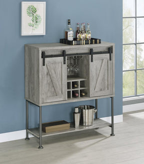 Claremont Sliding Door Bar Cabinet with Lower Shelf Grey Driftwood Claremont Sliding Door Bar Cabinet with Lower Shelf Grey Driftwood Half Price Furniture