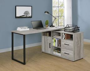 Hertford L-shape Office Desk with Storage Grey Driftwood - Desk - Half Price Furniture