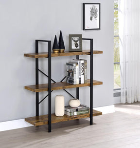 Cole 3-Shelf Bookcase Antique Nutmeg and Black - Bookcase - Half Price Furniture