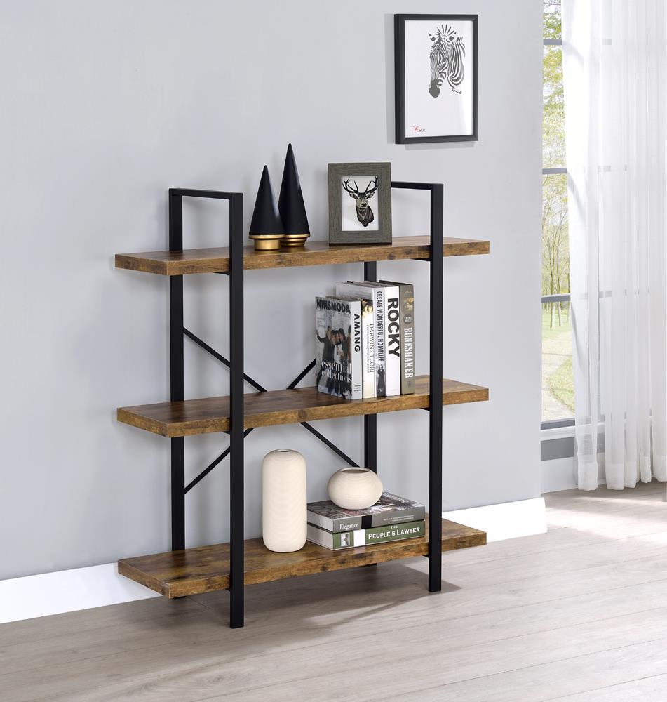 Cole 3-Shelf Bookcase Antique Nutmeg and Black - Half Price Furniture