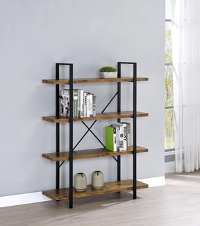 Cole 4-Shelf Bookcase Antique Nutmeg and Black - Half Price Furniture