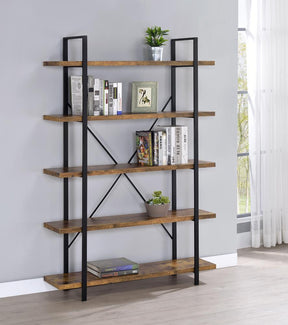 Cole 5-Shelf Bookcase Antique Nutmeg and Black - Bookcase - Half Price Furniture