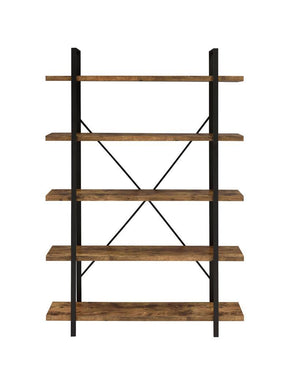 Cole 5-Shelf Bookcase Antique Nutmeg and Black Cole 5-Shelf Bookcase Antique Nutmeg and Black Half Price Furniture