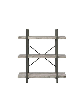Cole 3-Shelf Bookcase Grey Driftwood and Gunmetal - Half Price Furniture