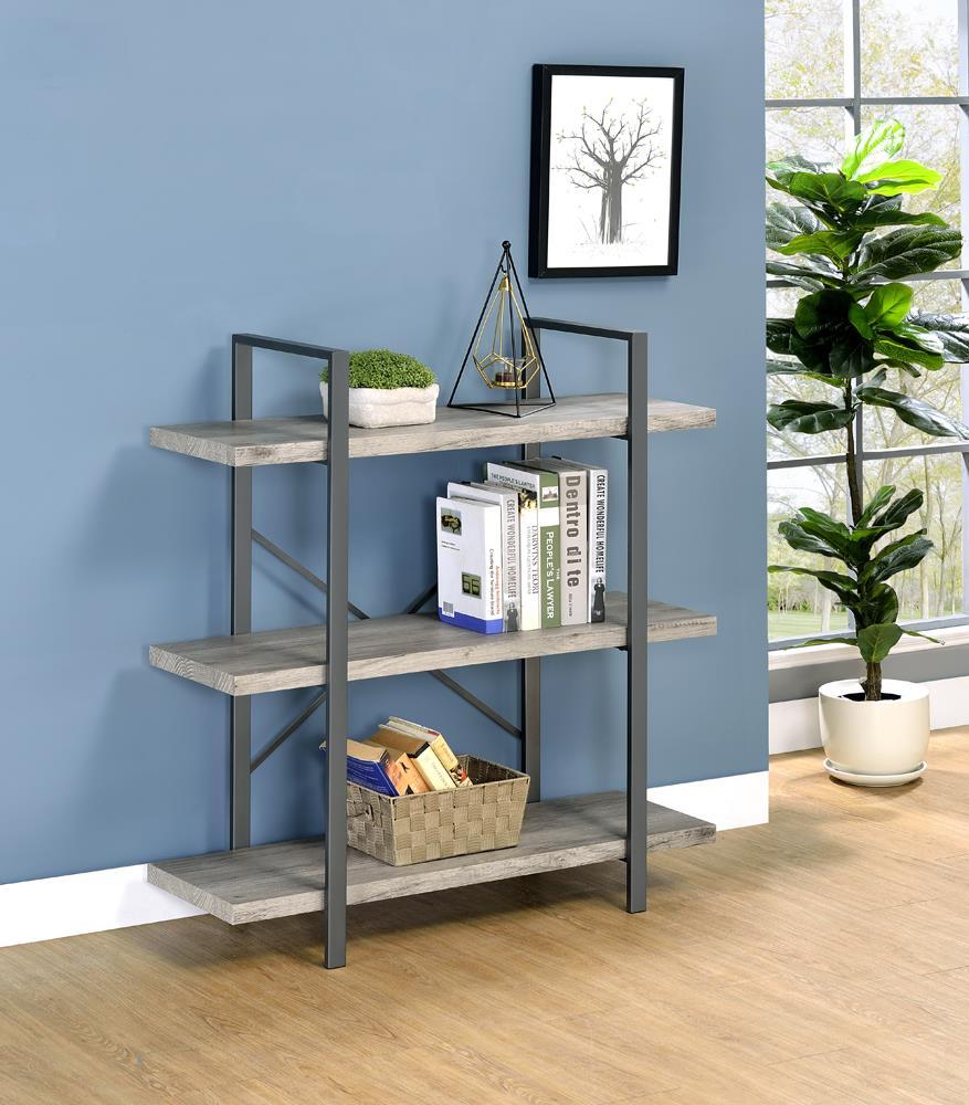 Cole 3-Shelf Bookcase Grey Driftwood and Gunmetal - Half Price Furniture