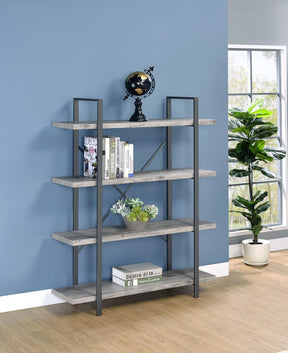 Cole 4-Shelf Bookcase Grey Driftwood and Gunmetal - Bookcase - Half Price Furniture