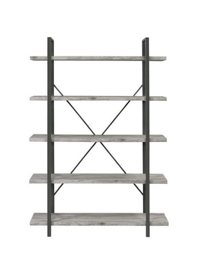 Cole 5-Shelf Bookcase Grey Driftwood and Gunmetal - Half Price Furniture