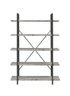 Cole 5-Shelf Bookcase Grey Driftwood and Gunmetal Half Price Furniture