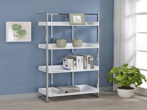 Ember 4-shelf Bookcase White High Gloss and Chrome - Bookcase - Half Price Furniture