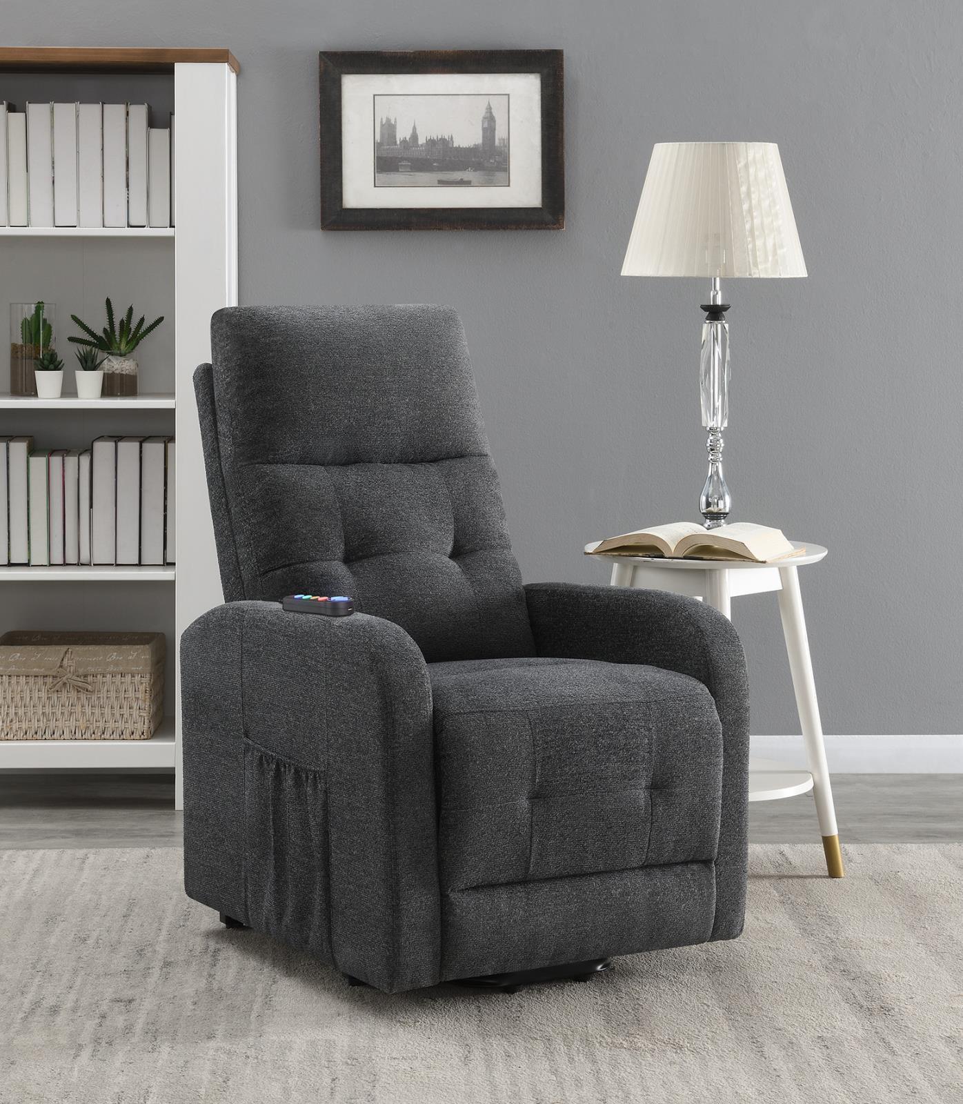 Howie Tufted Upholstered Power Lift Recliner Charcoal - Half Price Furniture