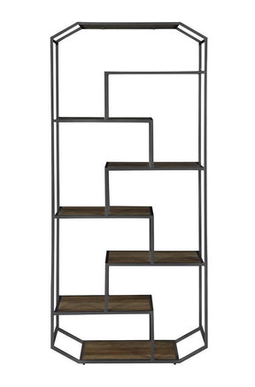 Leland 6-shelf Bookcase Rustic Brown and Dark Grey - Bookcase - Half Price Furniture
