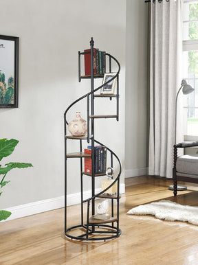Roseglen 8-shelf Staircase Bookcase Rustic Brown and Black - Bookcase - Half Price Furniture