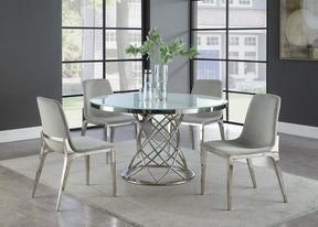 Irene Round Glass Top Dining Table White and Chrome - Dining Table - Half Price Furniture