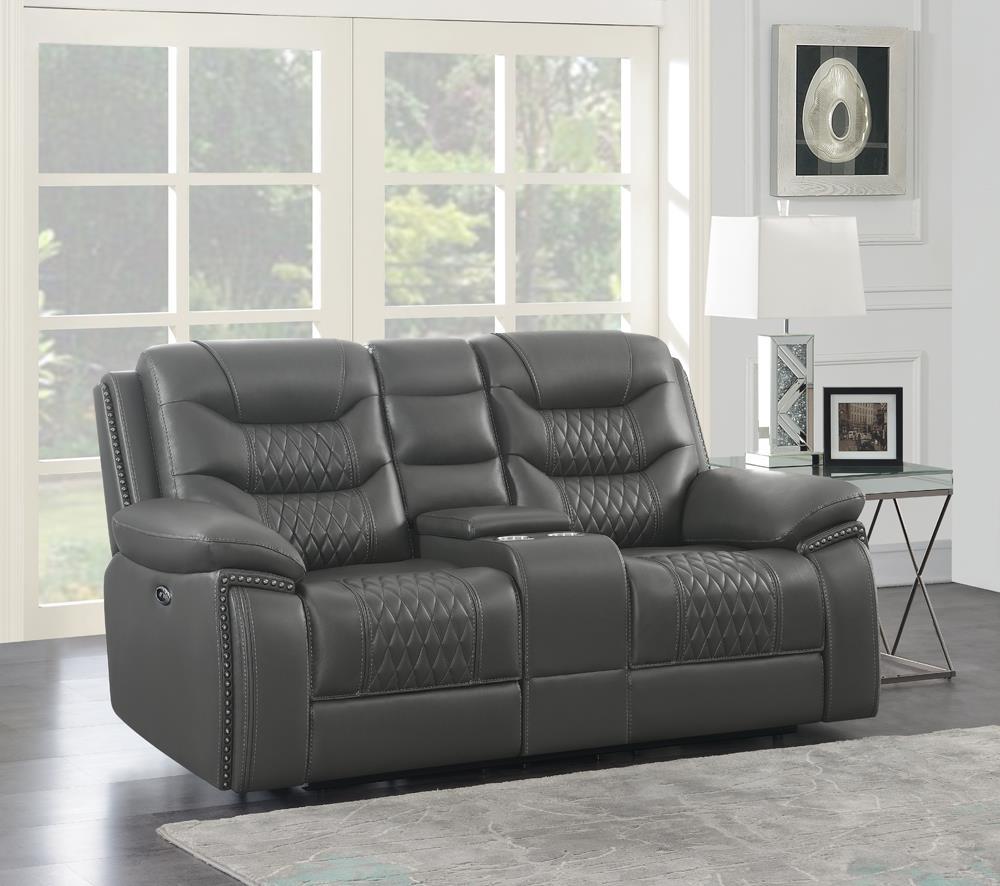 Flamenco Tufted Upholstered Power Loveseat with Console Charcoal  Half Price Furniture