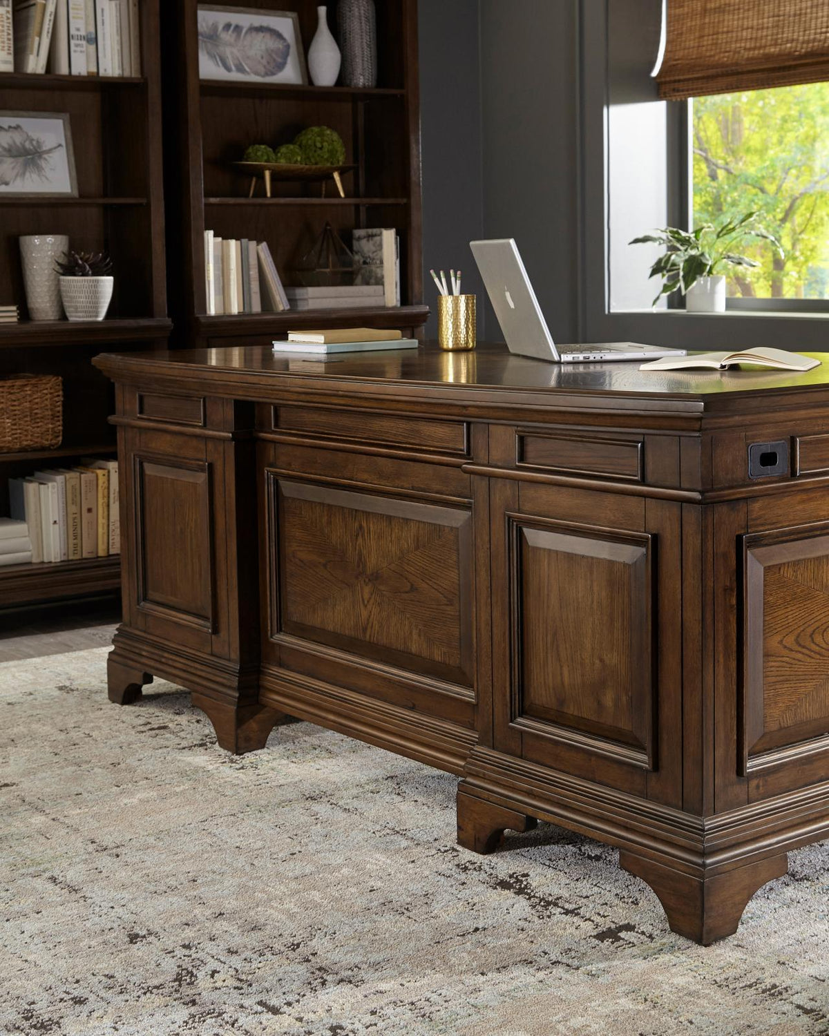Hartshill Executive Desk with File Cabinets Burnished Oak - Half Price Furniture