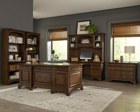 Hartshill Executive Desk with File Cabinets Burnished Oak - Half Price Furniture