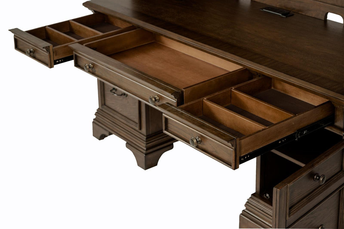 Hartshill Credenza with Hutch Burnished Oak - Desk - Half Price Furniture