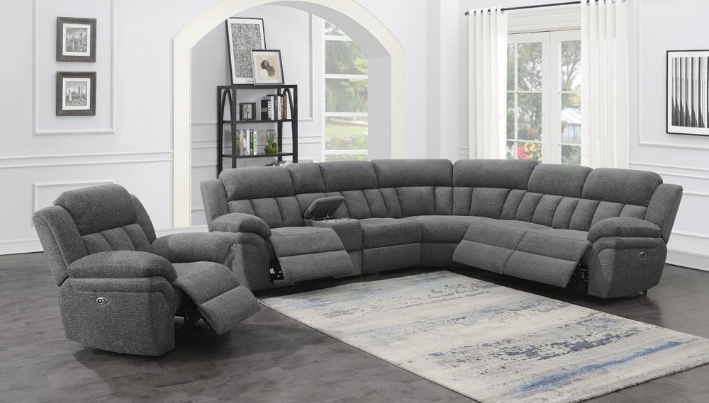 Bahrain 6-piece Upholstered Power Sectional Charcoal Bahrain 6-piece Upholstered Power Sectional Charcoal Half Price Furniture