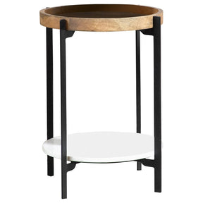 Adhvik Round Accent Table with Marble Shelf Natural and Black Adhvik Round Accent Table with Marble Shelf Natural and Black Half Price Furniture