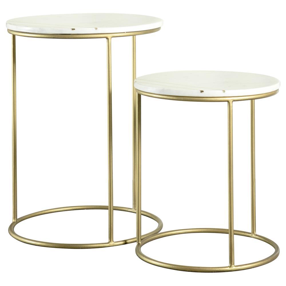 Vivienne 2-piece Round Marble Top Nesting Tables White and Gold - Half Price Furniture