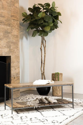 Gerbera Accent Bench with Slat Shelf Natural and Gunmetal - Bench - Half Price Furniture