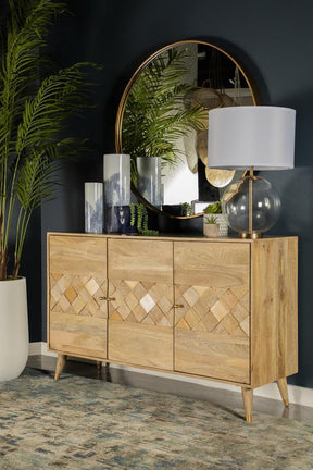 Alyssum Checkered Pattern 3-door Accent Cabinet Natural Half Price Furniture