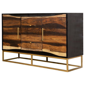 Zara 2-drawer Accent Cabinet Black Walnut and Gold Half Price Furniture