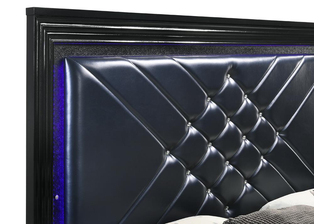 Penelope California King Bed with LED Lighting Black and Midnight Star  Half Price Furniture