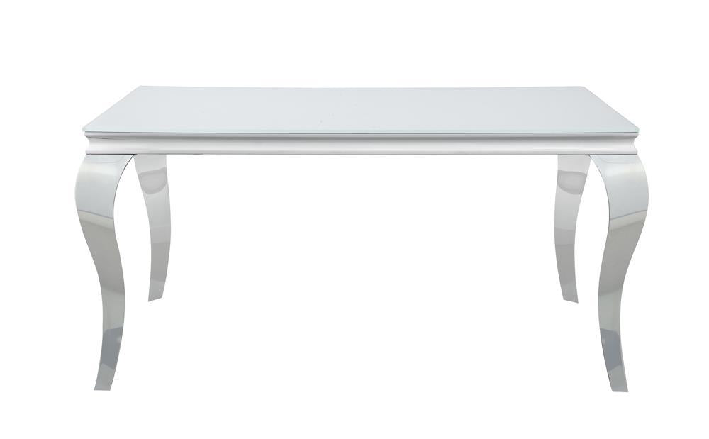 Carone Rectangular Glass Top Dining Table White and Chrome  Half Price Furniture